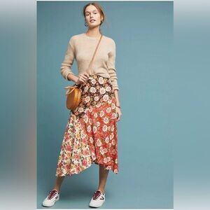 Farm Rio for Anthropologie floral patchwork midi skirt. Size XS (g8)
